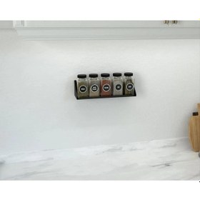 Resim Modern Metal Baharatlık Rafı / Minimalist Tasarım Mutfak Depolama Duvar Rafı Metal Raf Siyah 