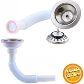 Resim Fualora Lüks Çöpmak Körüklü Evye Lavabo Sifonu Gider Borusu Akordiyon Plastik Geniş Kafa Paslanmaz 30 -75 cm 