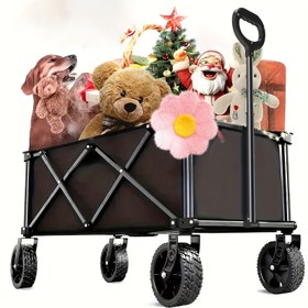 Resim Ağır Hizmet 350 Pound Katlanabilir Kullanım Wagonu - Tüm Zemin Tekerlekleri, Sağlam Metal Çerçeve, Büyük Kapasiteli Çok Amaçlı Araba Kamp, Plaj, Bahçe ve Marketler için - Siyah, Rulo Depolama Arabası, Plaj Gereksinimleri Taşıyıcı, Katlanabilir Tasarım, Sağlam Yapı 