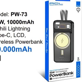 Resim ACL Pw-73 15w 10000mAh Dahili Lightning Type-c Lcd Wireless Powerbank 