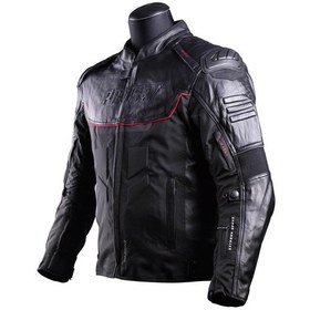 Resim Falcon 4 Mevsim Siyah Deri Motosiklet Mont 