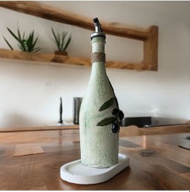 Resim El Yapımı Kabartma Seramik Uygulamalı Zeytin Dalı Desenli Cam Şiş 