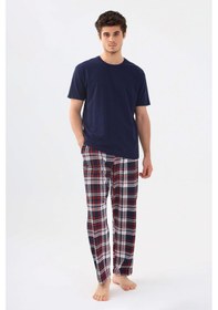 Resim Koza İç Giyim Erkek Kısa Kollu Ekose Desenli Pamuklu Pijama Takımı Ko6303pj-1 Lacivert 