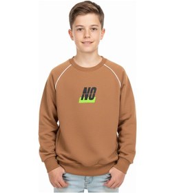 Resim No Baskılı Kapşonsuz Rahat Erkek Çocuk Sweatshirt-90831 Kahverengi 