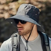 Resim 1 adet Unisex Geniş Siperli Moda Güneşlik Şapka - %100 Polyester Bisiklet Balıkçılık Yaz Batı Kovboy Şapkası Güneş Koruması İçin Boyun Kordonlu 