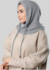Resim Hürrem Bone Gri Bağcıklı Peluş Salaş Balaklava Boyunluklu Bere Jakar Düz 2328 15 Gri 