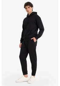 Resim Defacto - Regular Fit Beli Bağcıklı Cepli Paçası Lastikli Şardonlu Basic Düz Jogger Eşofman Altı E6326AX25AU Siyah 
