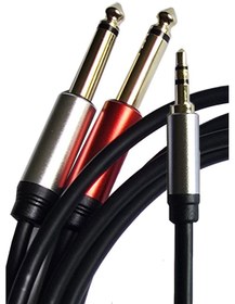 Resim 3.5 Mm Stereo To 2x 6.35 Mm Çivi Jak Profesyonel Amfi Mikser Telefon Ses Kablosu 1.8 Metre 