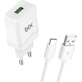 Resim Bix 18W QC 3.0 Hızlı Şarj Cihazı ve Type-C USB Kablo Beyaz 