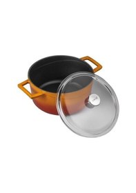 Resim Lava Döküm Yuvarlak Tencere Çap Ø 24cm. Cam Kapaklı. Glaze Turuncu Turuncu 