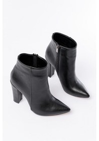 Resim Vrt-4801 Siyah Yüksek Kalın Topuklu Fermuarlı Kadın Bot Beyaz 