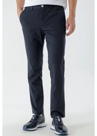 Resim Morven Erkek Lacivert Poliviskon Trend Çizgili Slim Fit Classic Pantolon Lacivert 