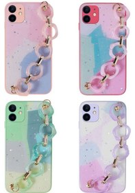 Resim İphone 12 Uyumlu Simli Desenli El Askılı Tutacaklı Zore Elsa Silikon Kılıf-lila Lila 