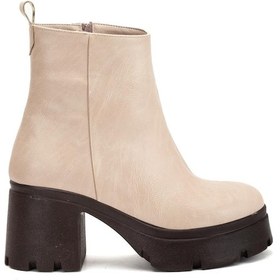 Resim Topuklu Bot Kadın Platform Ten Yüzüdüz Fermuarlı-4179 Ten 