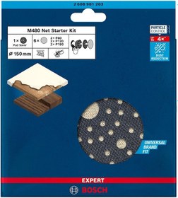 Resim Bosch Expert M480 Başlangıç Kiti, Eksantrik Zımpara Makineleri İçin, 150 Mm 7 Parça - 2608901203 