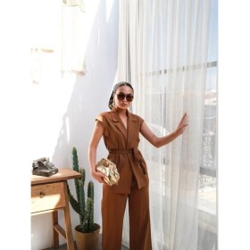 Resim La Mode Istanbul Keten Kuşakli Yelek ve Pantolon Iki̇li̇ Takim 