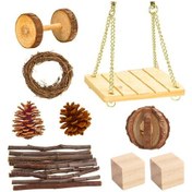 Resim Padalink Küçük Evcil Hayvanlar İçin Ahşap Oyun Seti - Tüy Diş Sileme Ve Egzersiz İçin Tavşan, Hamster, Gine Pig Oyuncağı 9 Parça 