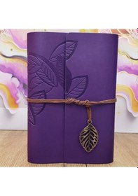 Resim Büro Ev Ofis Hediyesi İçin Mor Yaprak Desen Deri Defter 