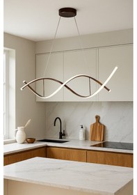 Resim Lumora Kahverengi Modern Tasarım Beyaz Ledli Cafe - Mutfak - Salon 2 Li Led Avize Kahverengi 