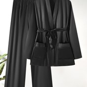 Resim Yeni Moda Rahat Erkek Ev Kıyafeti Takımı - Bornoz ve Pantolonlu 