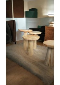 Resim 3 Lü Set Wood Wooden Minimalist Mantar Yan Sehpa Ahşap Modern Naturel Renk Kahverengi 