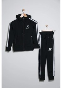 Resim Unisex Dalgıç Kumaş Spor Çocuk Eşofman Takımı Esf.2525 Siyah 