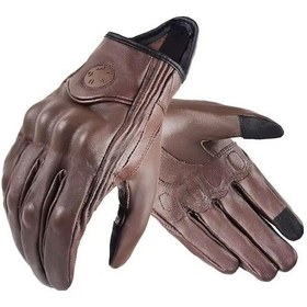 Resim Fastbuy Su-14 Vintage Deri Yaz Motosiklet Eldiveni Kahverengi Kasko Şase Yaka 