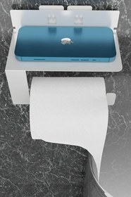 Resim Risingmaber Metal Beyaz Ultra Güçlü Yapışkanlı Telefon Tutacaklı Tuvalet WC Kağıtlık MT92B 