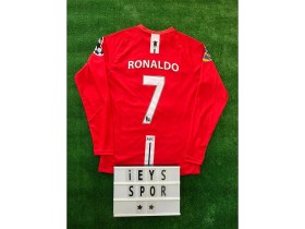 Resim Nostalji Cristiano Ronaldo Manchester United Uzun Kol 2008 Sezonu Retro Kırmızı Renk Forma 