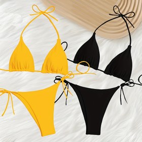 Resim Kadınlar için Esnek ve Seksi Bikini - Canlı Turuncu ve Mor Renkli Mayo Detayları ile, Plaj ve Havuz için İdeal, Plaj Mayo|Oyunleyici Tasarım|Esnek Kumaş 
