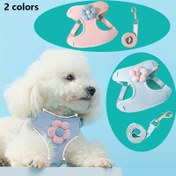 Resim 2 Parça Köpek Tasması ve İpi Seti - Şirin Çiçek Desenli, Rahat Kalınlaştırılmış Nefes Alabilir Yelek, Küçük Köpekler ve Kediler İçin Güvenli Gezintiye Uygun, Pil Gerekmez 