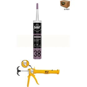 Resim Selsil Silikonize Mastik 500 Gr Beyaz 25 Adet ,alüminyum Tabanca Beyaz 