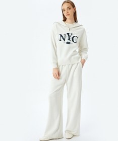 Resim Koton Yarım Fermuarlı Baskılı Oversize Kolej Sweatshirt Ekru 5sal10516ık Ekru 