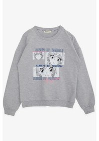 Resim Breeze Kız Çocuk Sweatshirt Şaşkın Kız Baskılı 9-14 Yaş, Gri Melanj Gri 