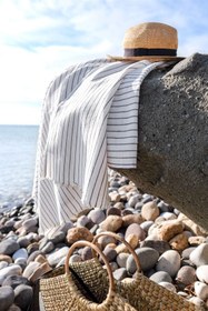 Resim Linea Çizgili Pamuk Peştemal Siyah 