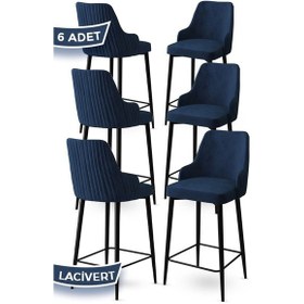 Resim Canisa Enox Serisi 6 Adet Lacivert Sandalye Mutfak Bar Sandalyesi Babyface Kumaş Siyah Metal Ayak Sandalyeler Lacivert Ayaklar Siyah 