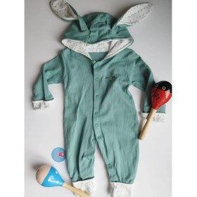Resim Baby Blue Bebek Tavşan Kulaklı Kapüşonlu Tulum 