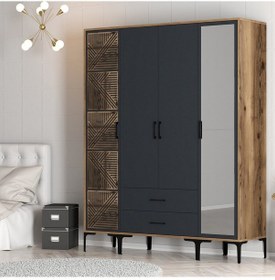 Resim Variant Kumsal 4 Kapılı Ptr Gardrop - Ceviz / Antrasit 