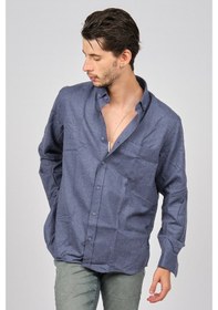 Resim De Leone Erkek Uzun Kollu Yün Apre Gömlek 0171114 Koyu Mavi Koyu Mavi 