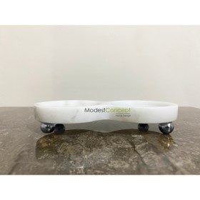 Resim Genel Markalar Doğal Beyaz Mermer Yağdanlık Standı Yuvarlak Gümüş Top Ayak 