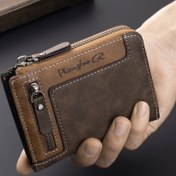 Resim 1 adet Erkek Retro Kısa Cüzdan, Çok Fonksiyonlu Moda Fermuarlı PU Deri Cüzdan, Erkekler İçin İdeal Hediye 