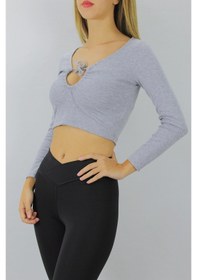 Resim Saklımoda Gitilli Dekolteli Bluz Gri - 98797 Çok Renkli 