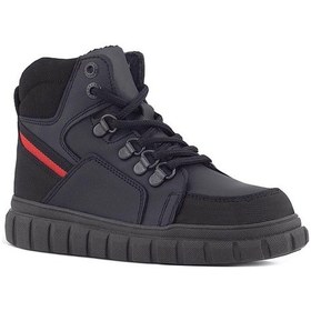 Resim Rakerplus Hakiki Deri Siyah Kırmızı Fermuarlı Erkek Çocuk Bot Siyah 