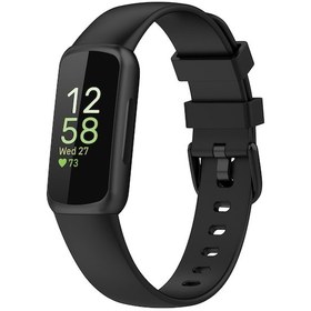 Resim Fitbit Inspire 3 Xdfind İçin Düz Renk Silikon Saat Bandı, Boyut: L Siyah 