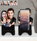 Resim Bk Gift Kişiye Özel Aile Karikatürlü Ahşap Biblo Telefon Standı-4 
