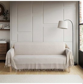 Resim Buldan Işi Kolları Örten Tekli Ve Üçlü Pamuk Dokuma Çekyat Koltuk Örtüsü Takımı 3-3-1-1 Krem-kahve 