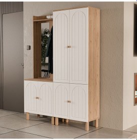 Resim Set 5080-5084 Rapsody Sol Aynalı 6 Kapaklı Membran 7 Askılı Bohem Portmanto Sepet-beyaz Beyaz - Meşe 