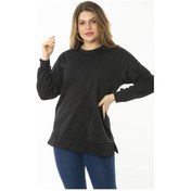 Resim Kadın Büyük Beden Hardal Dueble Face Kumaş Renk Kombinli Sweatshirt 65n37124-siyah Siyah 