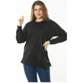 Resim Kadın Büyük Beden Hardal Dueble Face Kumaş Renk Kombinli Sweatshirt 65n37124-siyah Siyah 