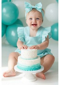 Resim Kız Bebek Mint Yeşili Pamuklu Salopet Bandana Takım Tkm-0036 Mint 